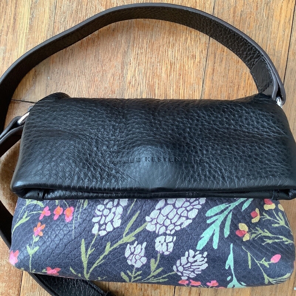 Black and  Floral Leather Crossbody Purse Mini SUPER SWEET AIMEE KESTENBERG - Picture 3 of 5